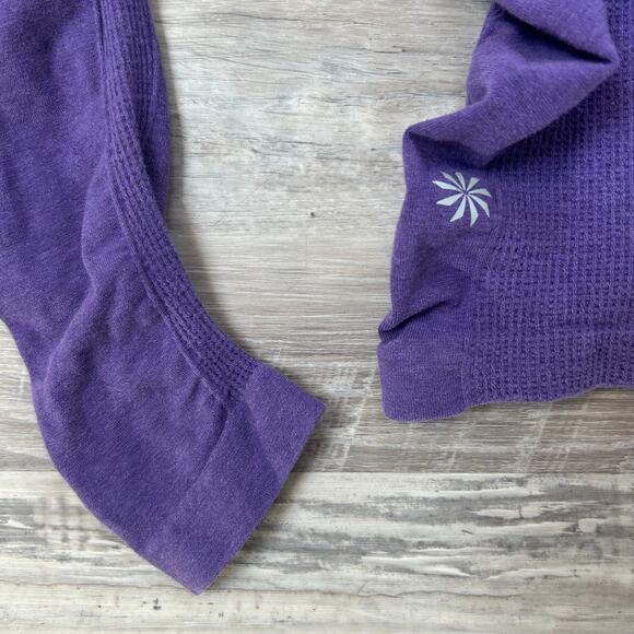 Athleta Purple Ruched Long Sleeve Top XS with Thumbholes | Organic Cotton Blend - Picture 2 of 5